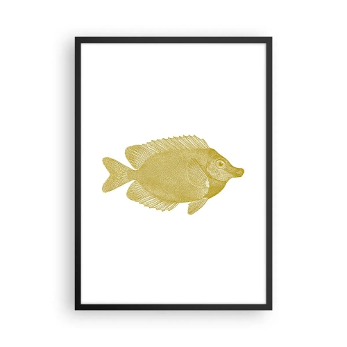 Poster in einem schwarzem Rahmen - Vintage Goldfisch auf weißem Hintergrund - 50x70cm - Fisch und das war’s - Moderne Wanddekoration für Wohnzimmer und Schlafzimmer ARTTOR