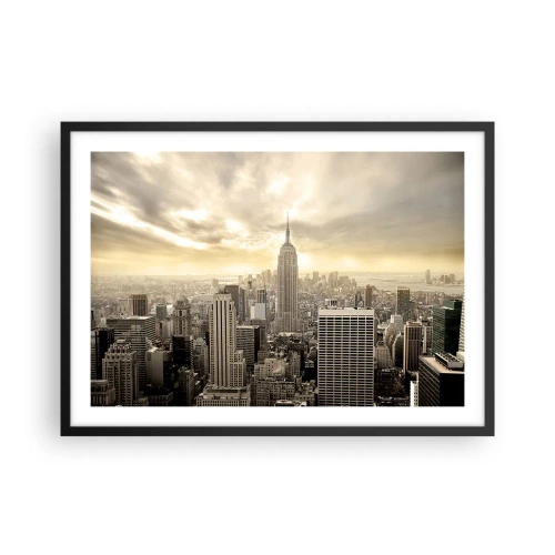Poster in einem schwarzem Rahmen - Panorama der Stadt mit Blick auf das Empire State Building - 70x50cm - New York aus Grau - Moderne Wanddekoration für Wohnzimmer und Schlafzimmer ARTTOR