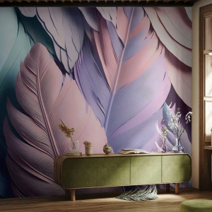 Fototapete Premium Sand - Bunte Federn in Pastelltönen - 100x70cm - Vogel-Chic - Moderne Wanddekoration für Wohnzimmer und Schlafzimmer ARTTOR