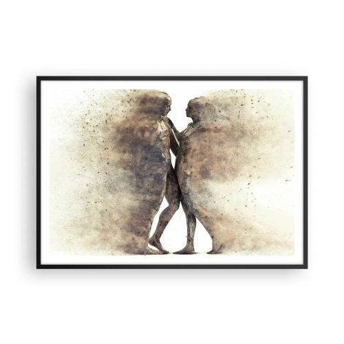 Poster in einem schwarzem Rahmen - Ein abstraktes Silhouettenduo in Sandtönen - 100x70cm - Sie erhoben sich aus dem Staub, um zu lieben - Moderne Wanddekoration für Wohnzimmer und Schlafzimmer ARTTOR