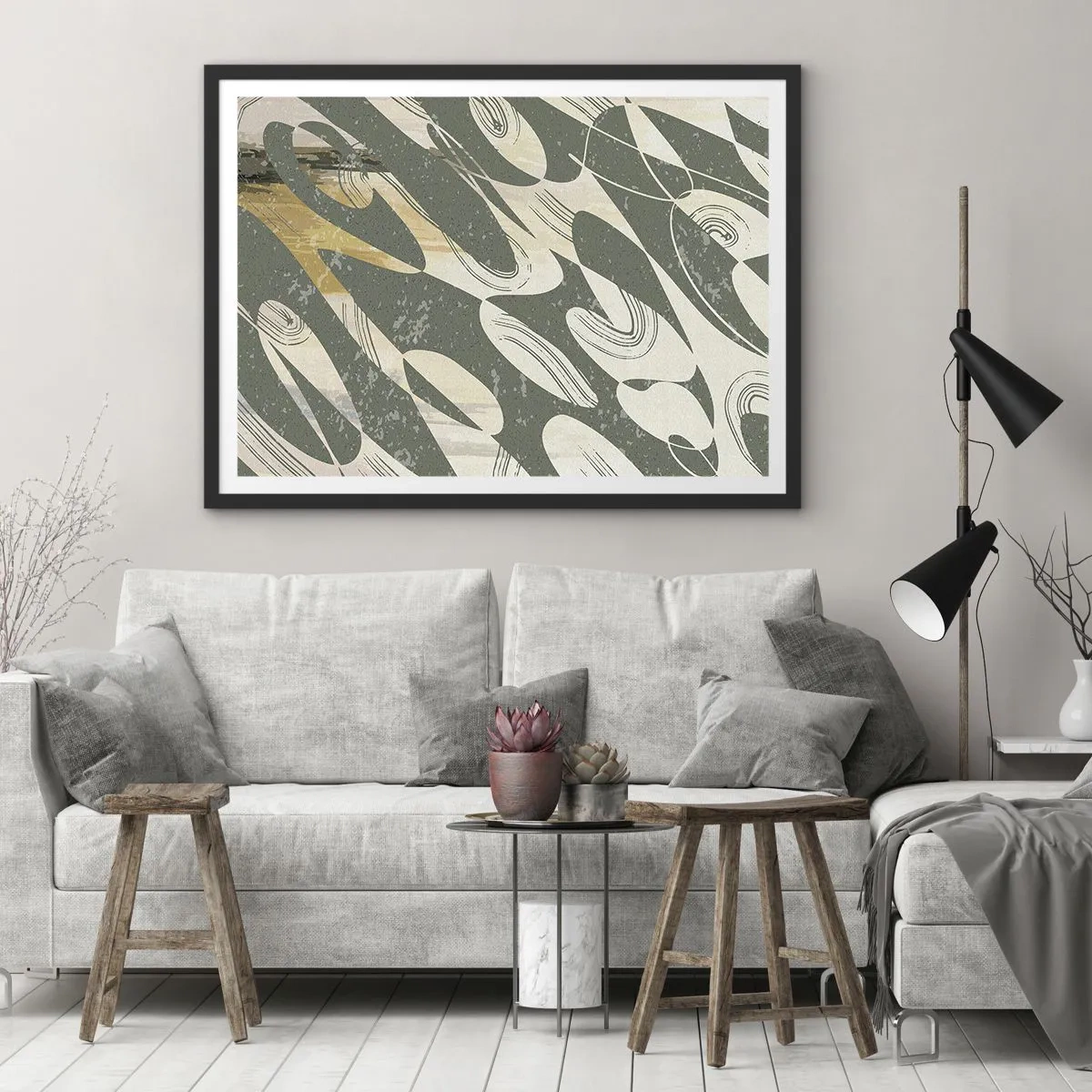 Poster in einem schwarzem Rahmen - Rhythmische Abstraktion - 50x40 cm