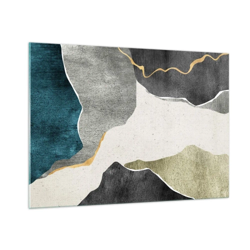 Glasbild - Bild auf glas - Abstraktes Mosaik mit organischen Formen und einer goldenen Linie - 100x70cm - Mosaikkomposition mit Goldfaden - Moderne Wanddekoration für Wohnzimmer und Schlafzimmer ARTTOR