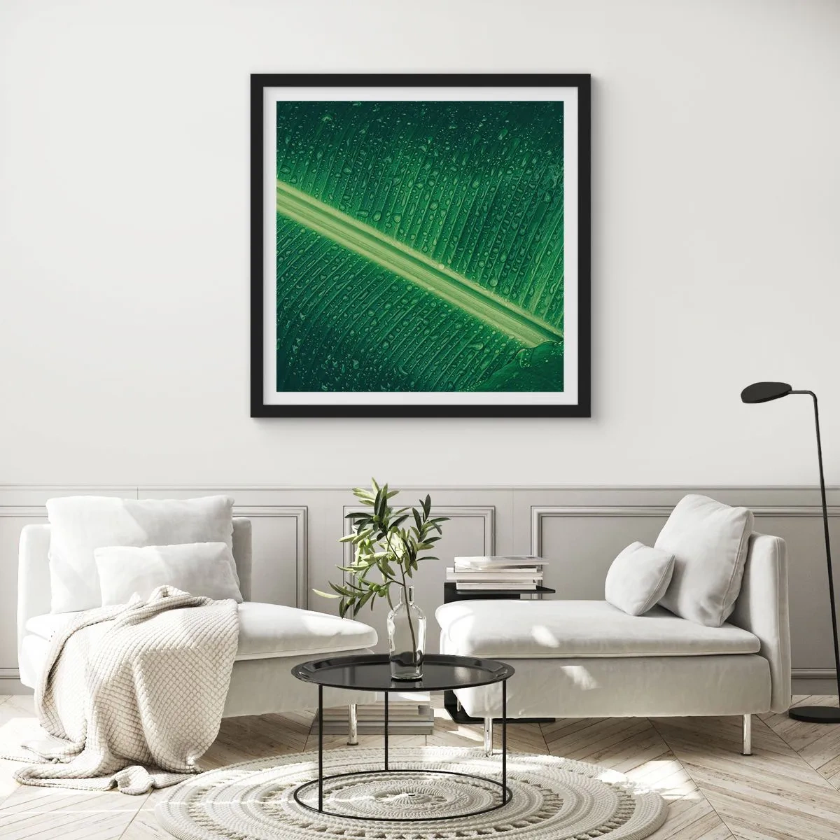 Poster in einem schwarzem Rahmen - Die Struktur des Grüns - 30x30 cm