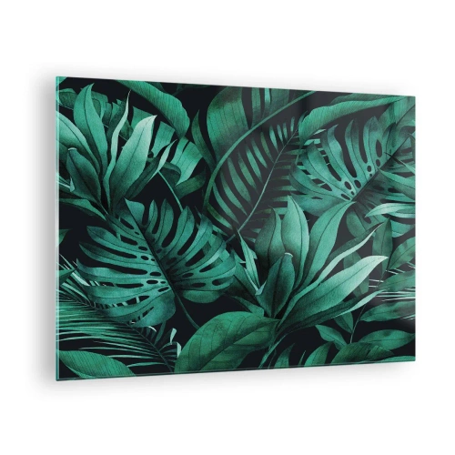 Glasbild - Bild auf glas - Üppig grüne Blätter in einer tropischen Komposition - 70x50cm - Die Tiefe des tropischen Grüns - Moderne Wanddekoration für Wohnzimmer und Schlafzimmer ARTTOR