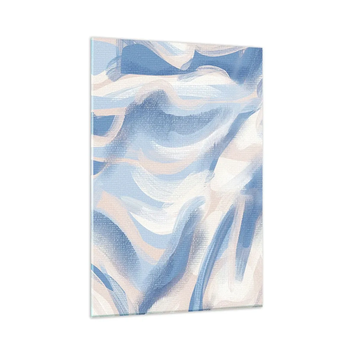 Glasbild - Bild auf glas - Abstrakte Pinselstriche in Blau- und Beigetönen - 80x120cm - Blaue Wellen - Moderne Wanddekoration für Wohnzimmer und Schlafzimmer ARTTOR