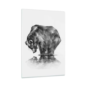 Glasbild - Bild auf glas - Grafik eines Bären, der sich über die Wasseroberfläche beugt - 50x70cm - Schön, jemanden in der Nähe zu sehen - Moderne Wanddekoration für Wohnzimmer und Schlafzimmer ARTTOR