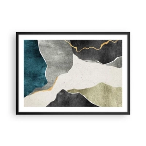 Poster in einem schwarzem Rahmen - Geometrische Formen in Grau-, Grün- und Goldtönen - 70x50cm - Mosaikkomposition mit Goldfaden - Moderne Wanddekoration für Wohnzimmer und Schlafzimmer ARTTOR