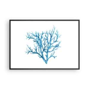 Poster in einem schwarzem Rahmen - Blaue Koralle auf weißem Hintergrund mit minimalistischem Flair - 100x70cm - Nautisches Filigran - Moderne Wanddekoration für Wohnzimmer und Schlafzimmer ARTTOR