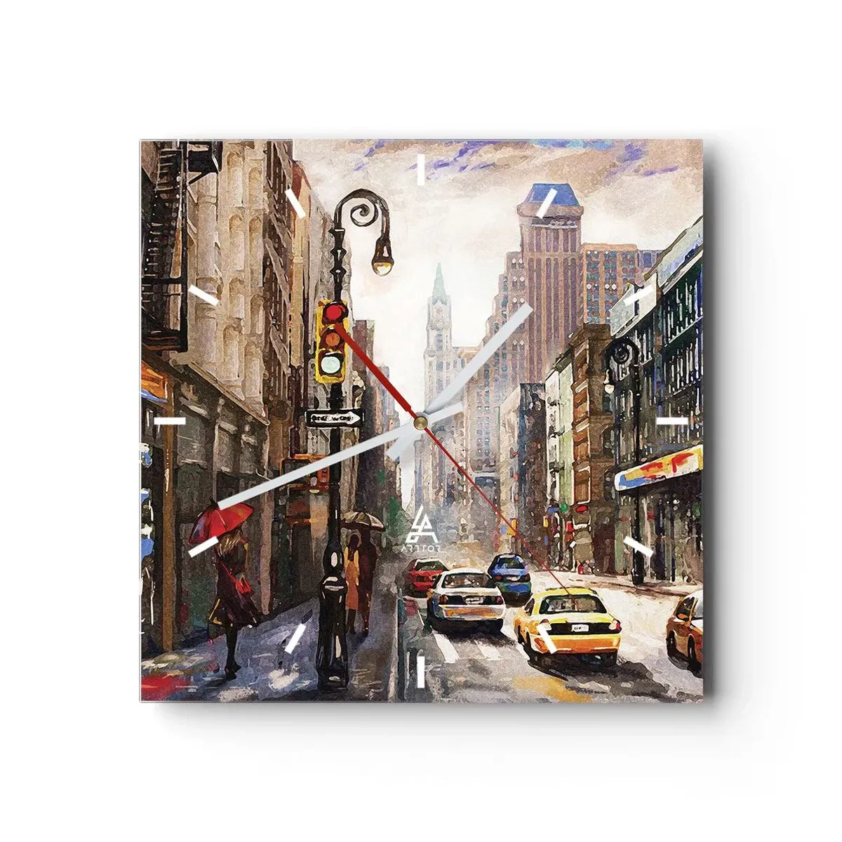 Wanduhr - Glasuhr - New York - auch im Regen bunt - 40x40 cm