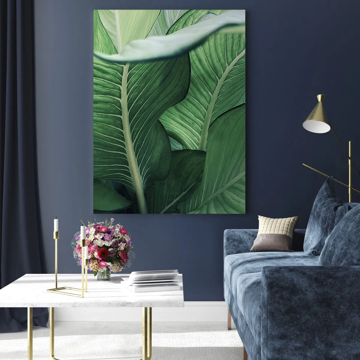 Glasbild - Bild auf glas - Grüne Blätter mit ausdrucksstarken Details und Struktur - 80x120cm - Intensiv grünes Leben - Moderne Wanddekoration für Wohnzimmer und Schlafzimmer ARTTOR