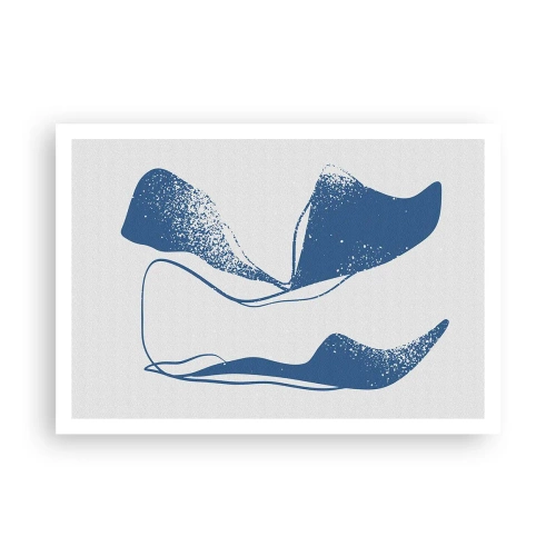 Poster - Abstrakte Formen in Blautönen auf weißem Hintergrund - 100x70cm - Geflügelte Abstraktion - Moderne Wanddekoration für Wohnzimmer und Schlafzimmer ARTTOR