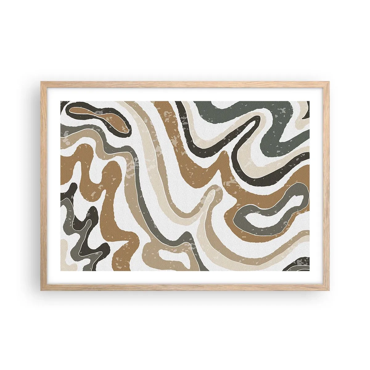 Poster in einem Rahmen aus heller Eiche - Mäander in Erdfarben - 70x50 cm