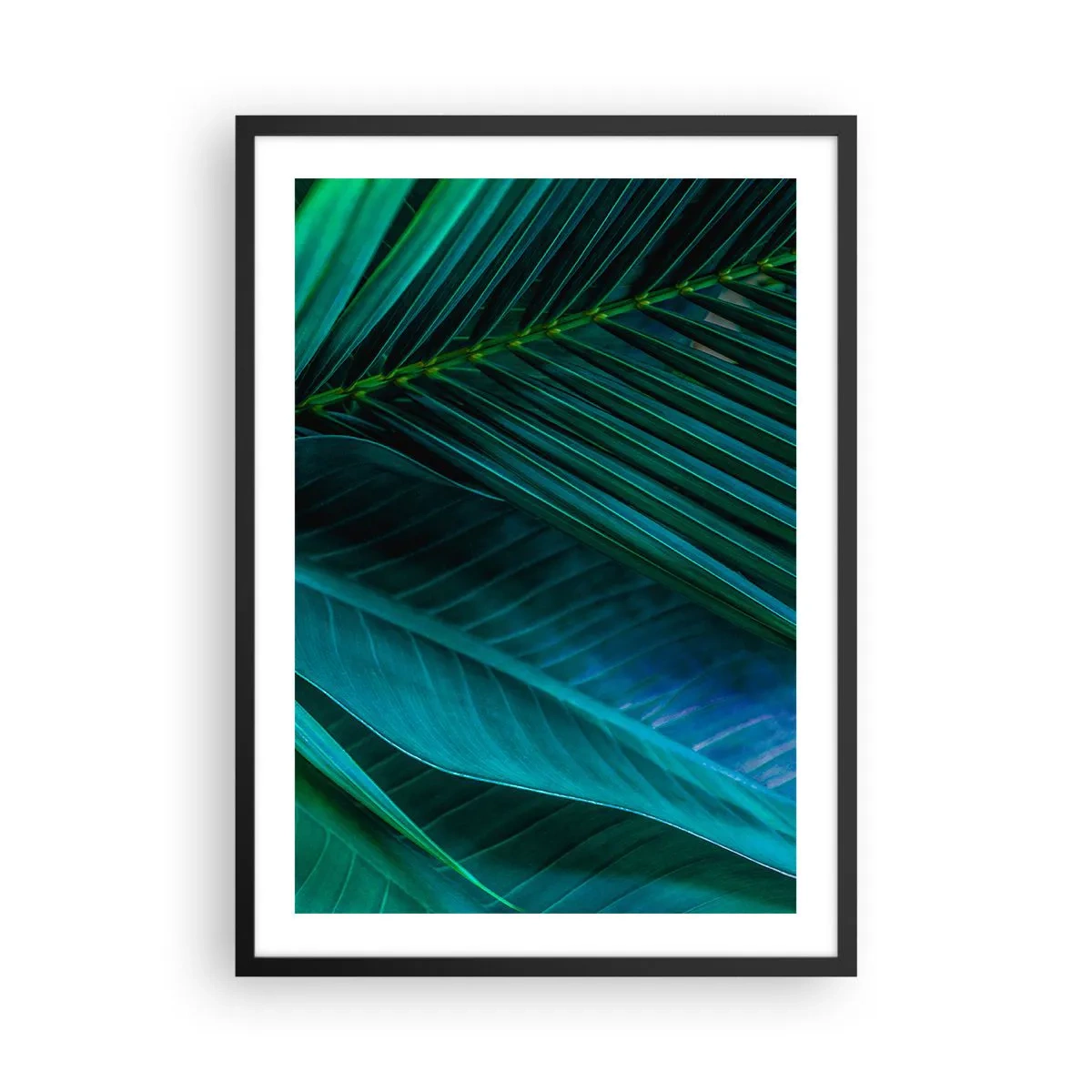 Poster in einem schwarzem Rahmen - Tropische Blätter in tiefen Grüntönen - 50x70cm - Die Anatomie des Grüns - Moderne Wanddekoration für Wohnzimmer und Schlafzimmer ARTTOR