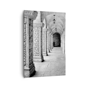 Bild auf Leinwand - Leinwandbild - Historische Säulen in einer monochromen Aufnahme - 70x100cm - Und wo geht’s hin...? - Moderne Wanddekoration für Wohnzimmer und Schlafzimmer ARTTOR