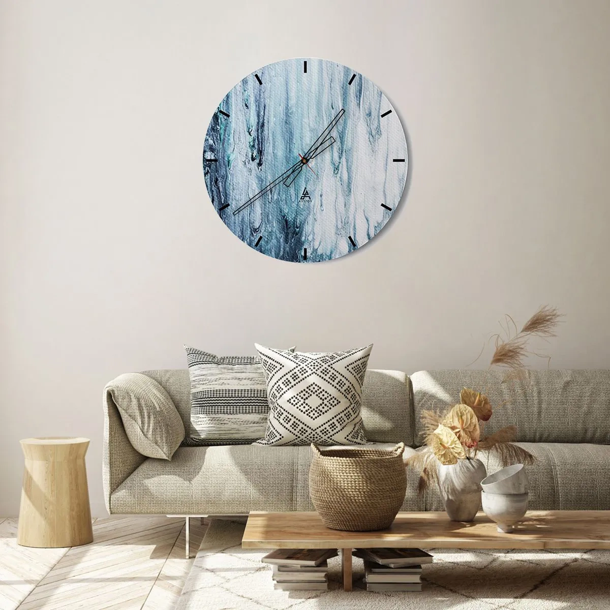 Wanduhr - Glasuhr - Abstrakter Wasserfall in Blautönen - 30x30cm - Blaue Eiszapfen - Moderne Wanddekoration für Wohnzimmer, Küche und Schlafzimmer ARTTOR