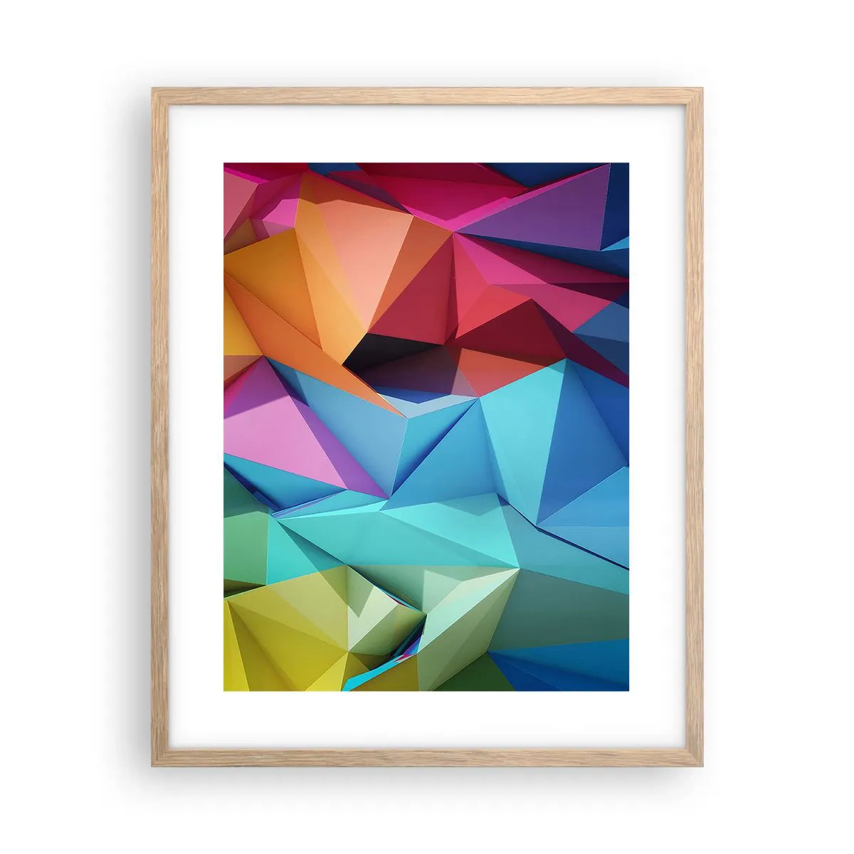 Poster in einem Rahmen aus heller Eiche - Regenbogen-Origami - 40x50 cm
