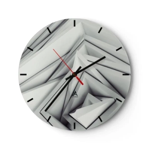 Wanduhr - Glasuhr - Geometrische, dreidimensionale Formen in Grautönen - 30x30cm - Spitzwinklige Knospen - Moderne Wanddekoration für Wohnzimmer, Küche und Schlafzimmer ARTTOR