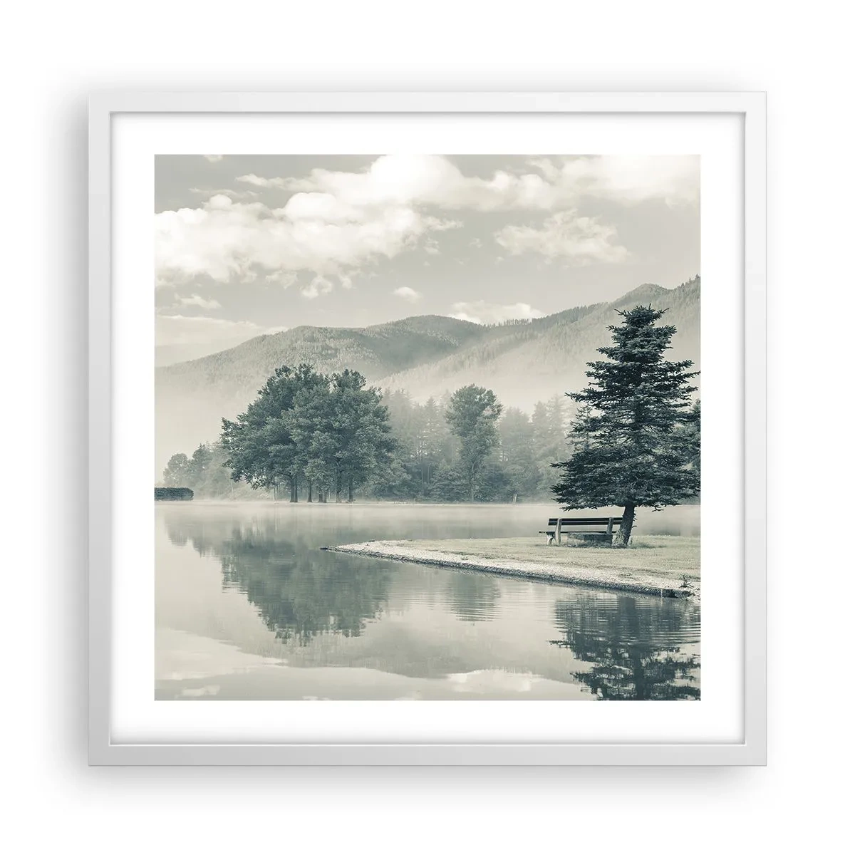 Poster in einem weißen Rahmen - Der See schläft noch - 50x50 cm