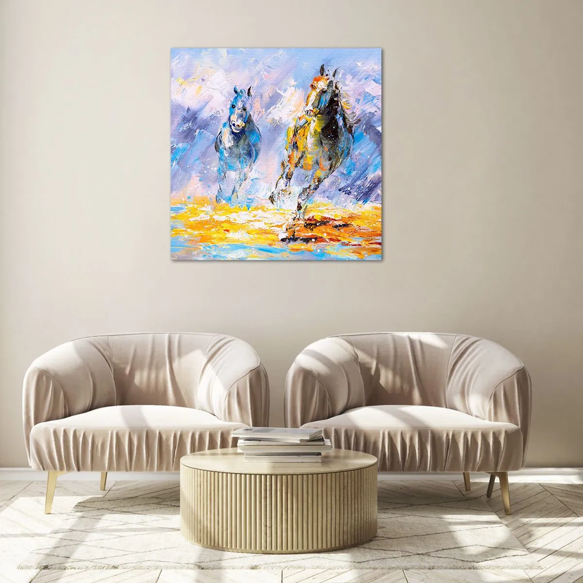Glasbild - Bild auf glas - Galopp durch die Blendung - 40x40 cm