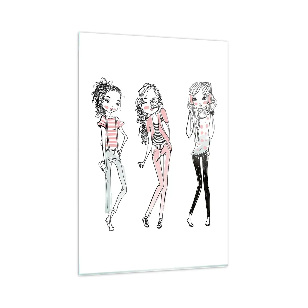 Glasbild - Bild auf glas - Illustration modischer Mädchen in Pastellfarben - 80x120cm - Es wird, es wird Spaß machen - Moderne Wanddekoration für Wohnzimmer und Schlafzimmer ARTTOR