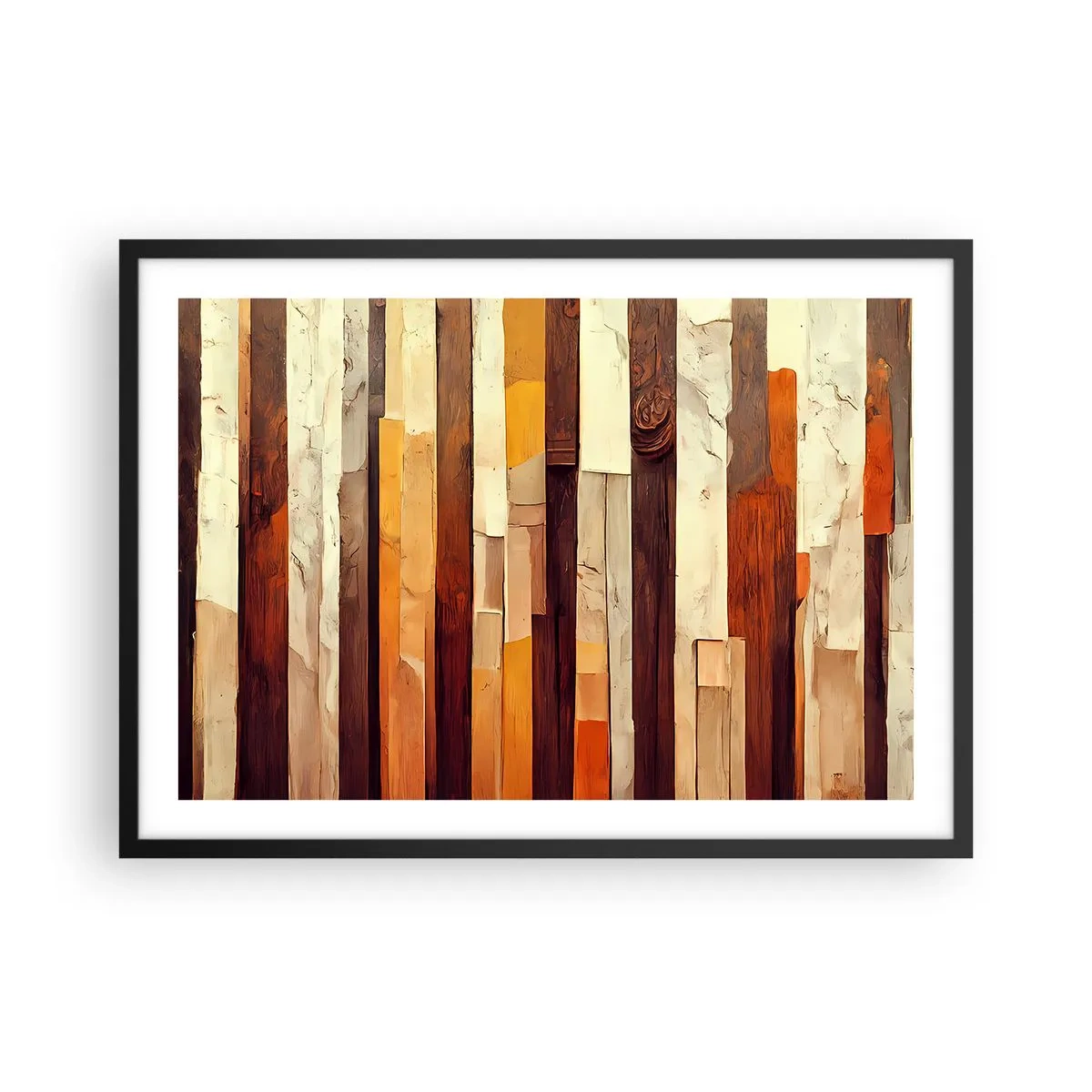 Poster in einem schwarzem Rahmen - Geometrische Komposition in Holz- und Goldtönen - 70x50cm - Hymne der Waldbäume - Moderne Wanddekoration für Wohnzimmer und Schlafzimmer ARTTOR