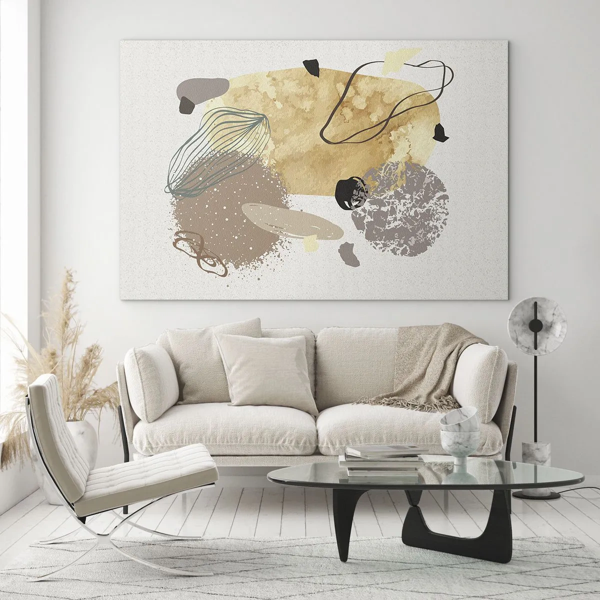 Glasbild - Bild auf glas - Beige und braune Abstraktion mit unregelmäßigen Formen - 70x50cm - Angewandte Plumkologie - Moderne Wanddekoration für Wohnzimmer und Schlafzimmer ARTTOR