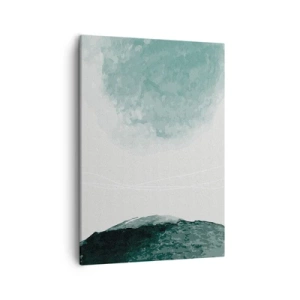 Bild auf Leinwand - Leinwandbild - Eine zarte abstrakte Komposition in Grüntönen mit subtilen Formen auf hellem Hintergrund. - 50x70cm - Begegnung mit Nebel - Moderne Wanddekoration für Wohnzimmer und Schlafzimmer ARTTOR
