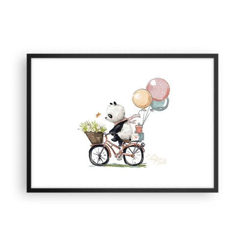 Poster in einem schwarzem Rahmen - Panda auf einem Fahrrad mit Luftballons und Blumen - 70x50cm - Glücklicher Tag - Moderne Wanddekoration für Wohnzimmer und Schlafzimmer ARTTOR