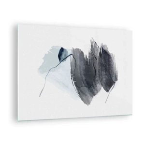 Glasbild - Bild auf glas - Eine abstrakte Komposition in Marineblau- und Grautönen - 70x50cm - Intensität und Bewegung - Moderne Wanddekoration für Wohnzimmer und Schlafzimmer ARTTOR