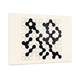 Glasbild - Bild auf glas - Ein schwarz-weißes grafisches Mosaik aus verbundenen Punkten. - 100x70cm - Chinesisches Spiel – Variation - Moderne Wanddekoration für Wohnzimmer und Schlafzimmer ARTTOR