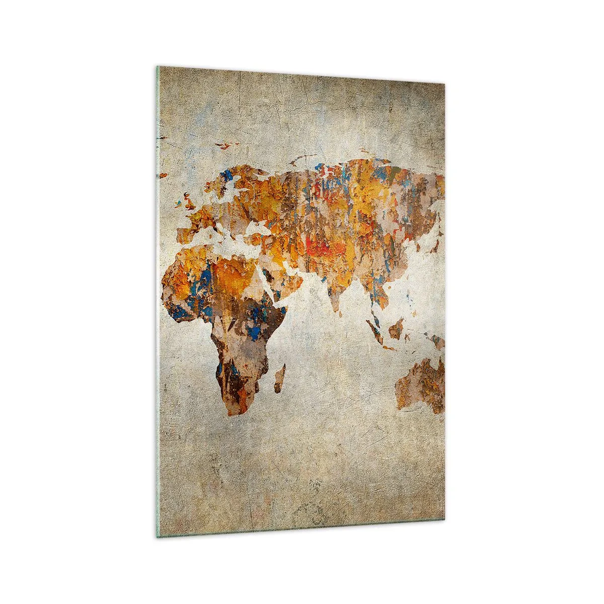 Glasbild - Bild auf glas - Vintage-Weltkarte mit bunten Akzenten - 70x100cm - Eine wirklich große Welt - Moderne Wanddekoration für Wohnzimmer und Schlafzimmer ARTTOR