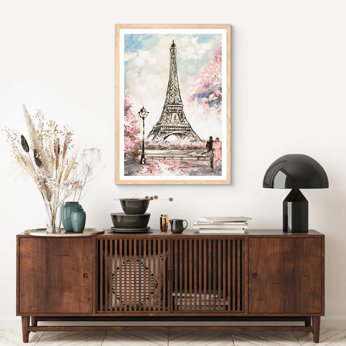 Poster in einem Rahmen aus heller Eiche - Aprilspaziergang durch Paris - 70x100 cm
