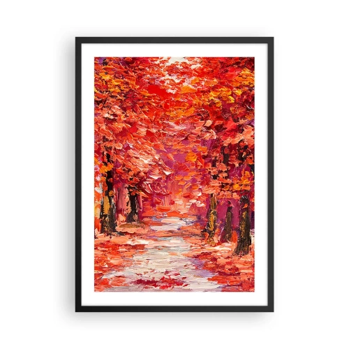 Poster in einem schwarzem Rahmen - Eine malerische Herbstallee in Rottönen - 50x70cm - Herbstlicher Eindruck - Moderne Wanddekoration für Wohnzimmer und Schlafzimmer ARTTOR