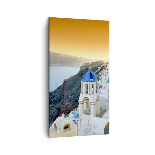 Bild auf Leinwand - Leinwandbild - Santorini - an die Felsen gekuschelt - 45x80 cm