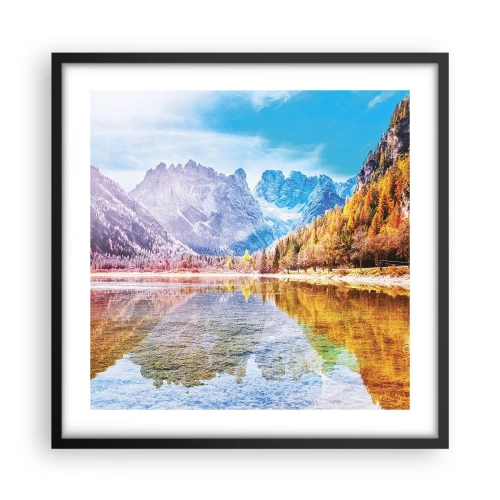Poster in einem schwarzem Rahmen - Und in den Bergen ist es schon Herbst - 50x50 cm