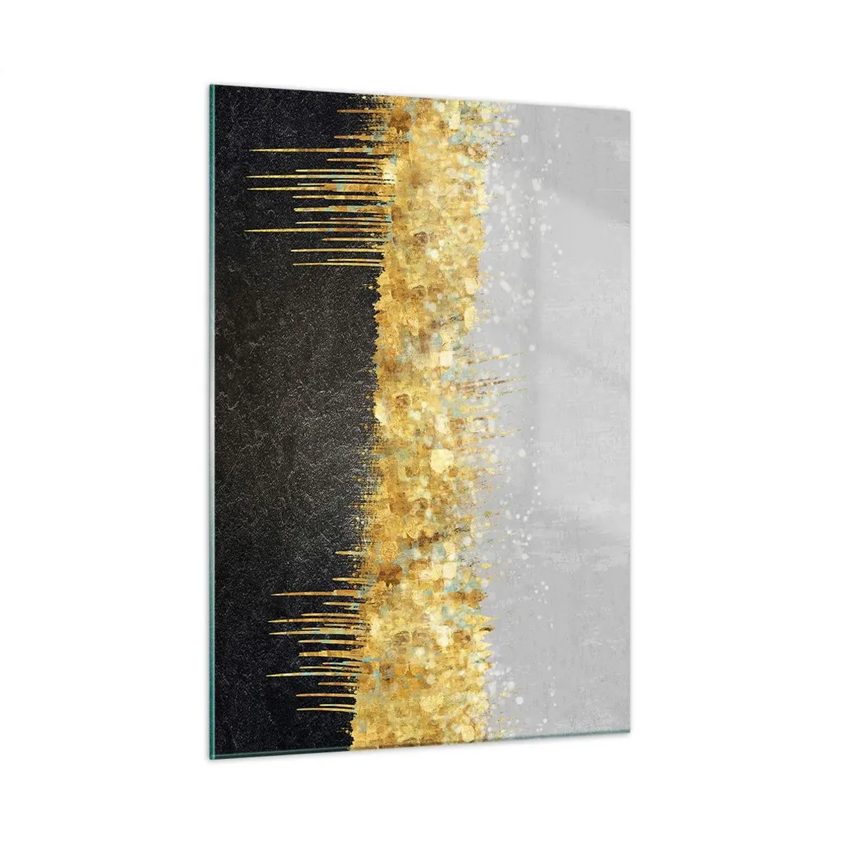 Glasbild - Bild auf glas - Goldene Abstraktion mit Schwarz-Grau-Kontrast - 50x70cm - Nach innen und nach oben - Moderne Wanddekoration für Wohnzimmer und Schlafzimmer ARTTOR