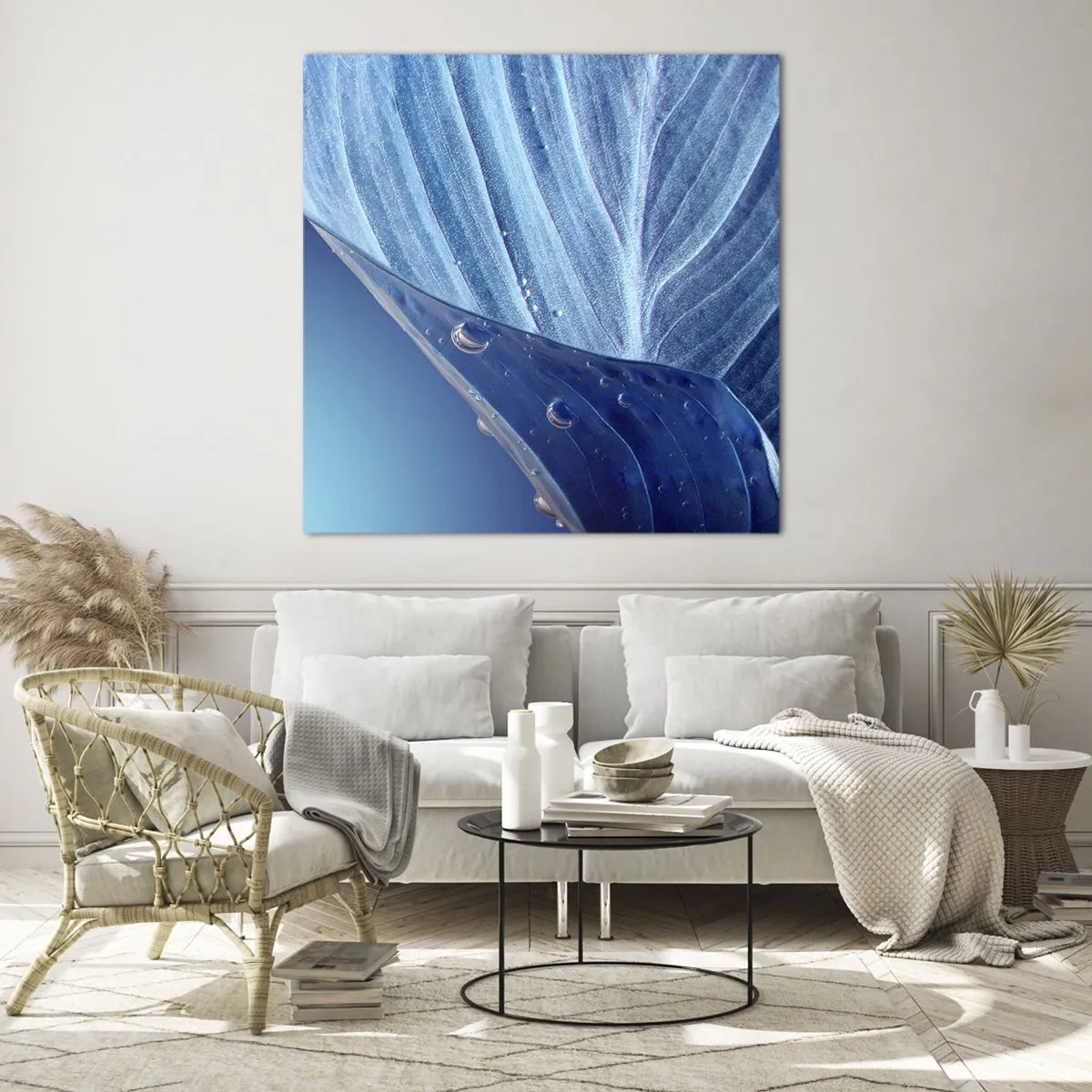 Glasbild - Bild auf glas - Versteckte Tropfen vom Blau - 60x60 cm