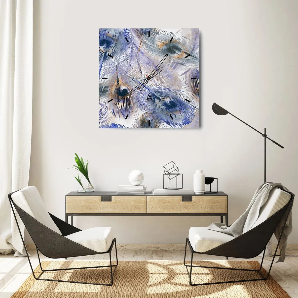 Wanduhr - Glasuhr - Pfau-Komposition - 30x30 cm