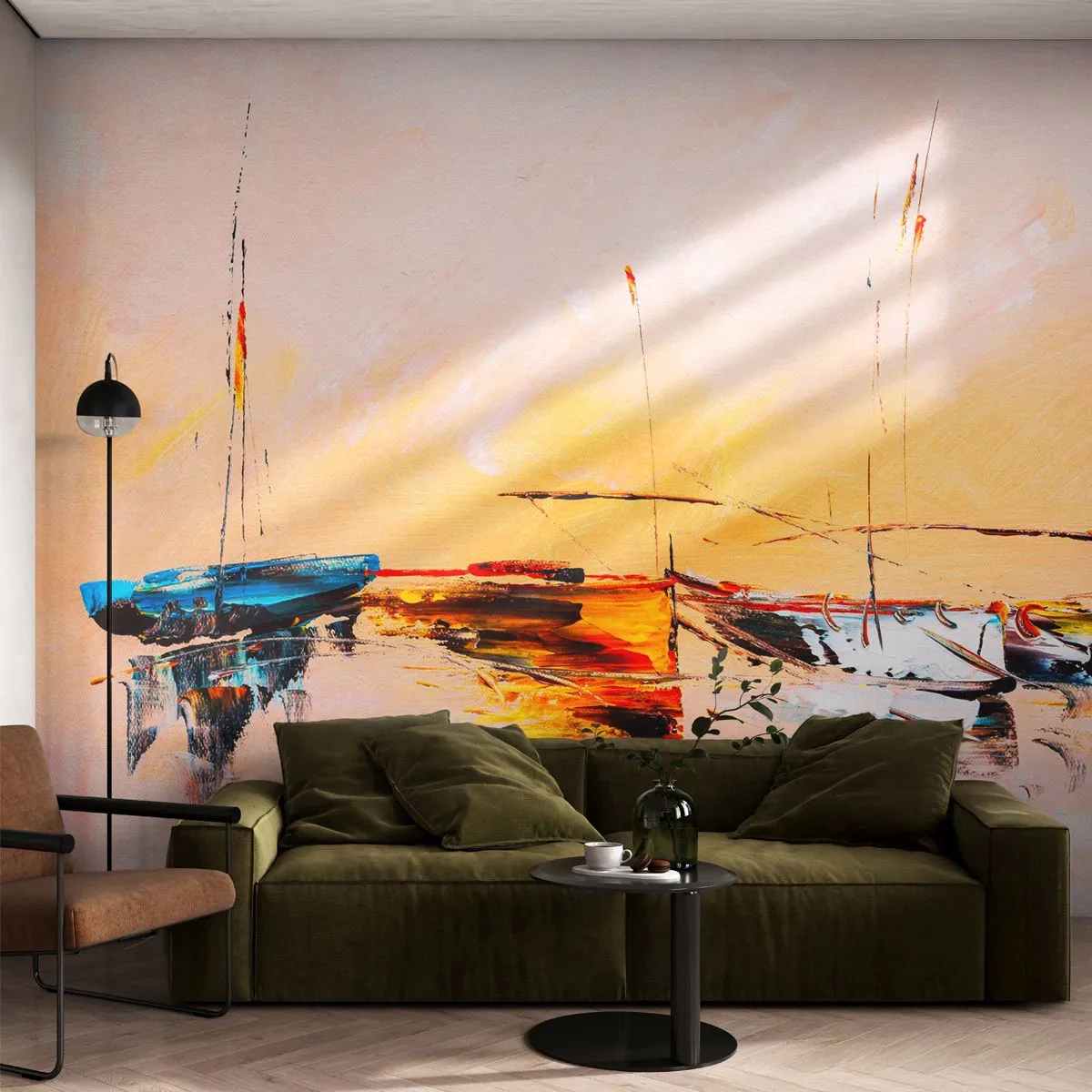 Fototapete Premium Canvas - Abend im Yachthafen - Boote, Segelboote, Stück - 400x280 cm