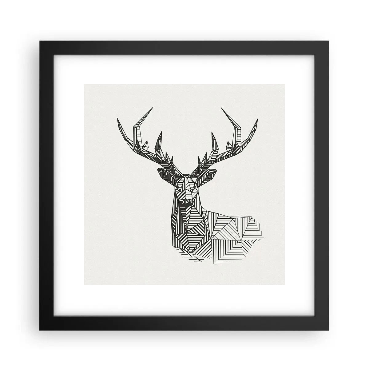 Poster in einem schwarzem Rahmen - Ein Hirsch im kubistischen Stil - 30x30 cm