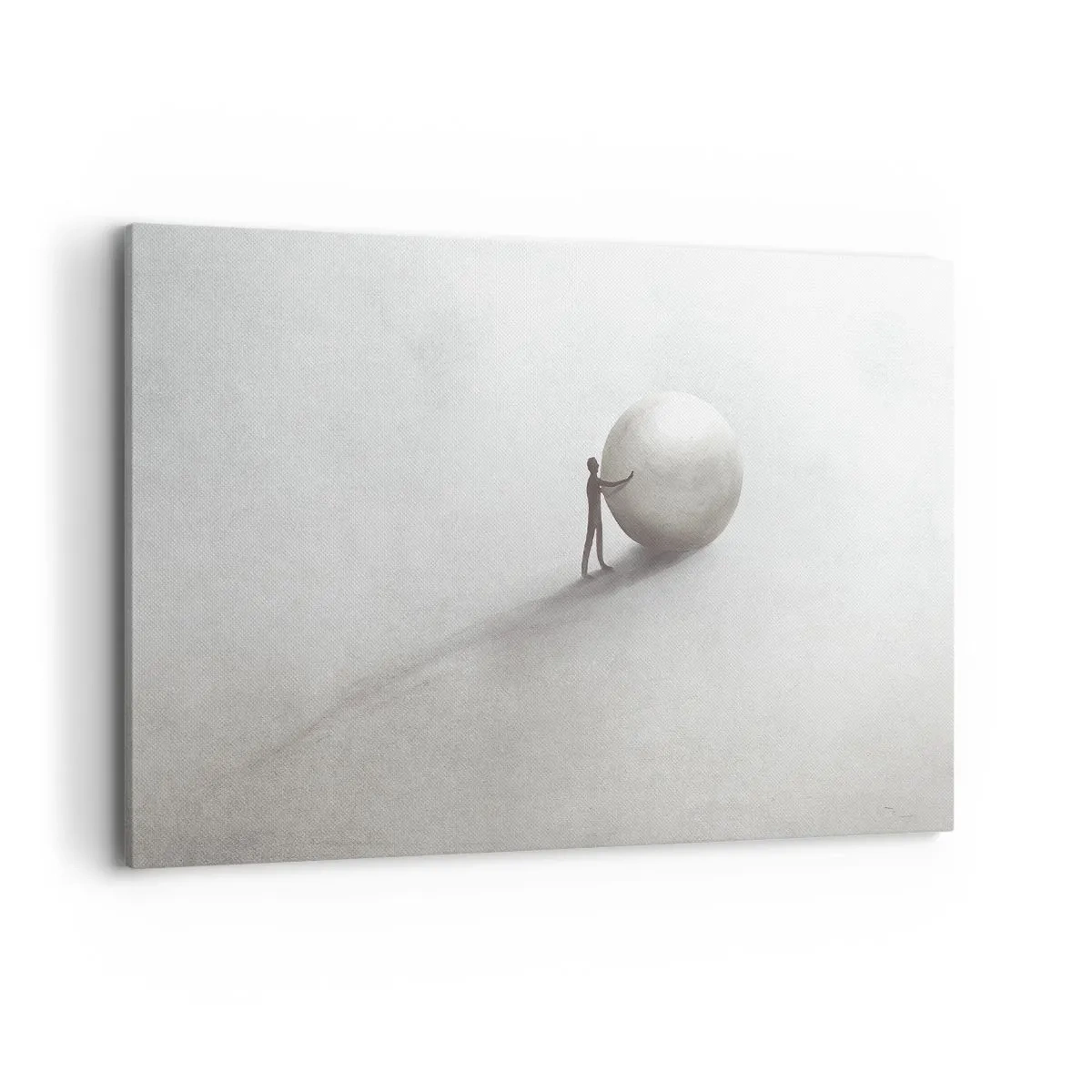 Bild auf Leinwand - Leinwandbild - Eine minimalistische Figur mit einem Ball auf einem hellen, monochromen Hintergrund. - 120x80cm - Das Spiel des Lebens - Moderne Wanddekoration für Wohnzimmer und Schlafzimmer ARTTOR