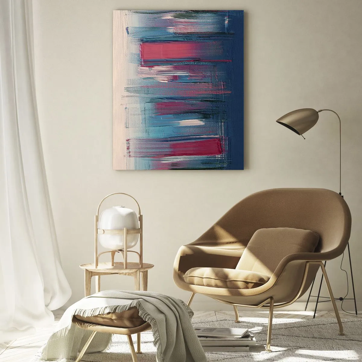 Glasbild - Bild auf glas - Abstrakte vertikale Formen in Blau- und Rottönen - 70x100cm - Vertikale Komposition in Blau und Rot - Moderne Wanddekoration für Wohnzimmer und Schlafzimmer ARTTOR