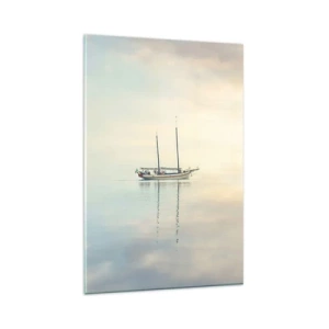 Glasbild - Bild auf glas - Ein Boot auf ruhiger See in sanftem Licht - 80x120cm - Im Meer der Stille - Moderne Wanddekoration für Wohnzimmer und Schlafzimmer ARTTOR