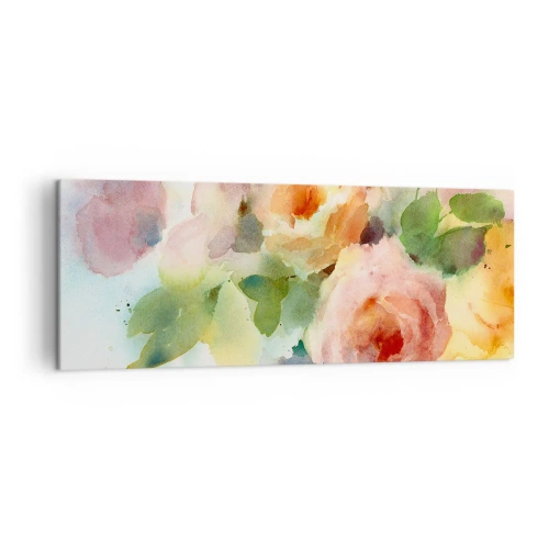 Bild auf Leinwand - Leinwandbild - Zarte Rosen im Aquarell-Stil auf hellem Hintergrund - 140x50cm - Zart wie Aquarell - Moderne Wanddekoration für Wohnzimmer und Schlafzimmer ARTTOR