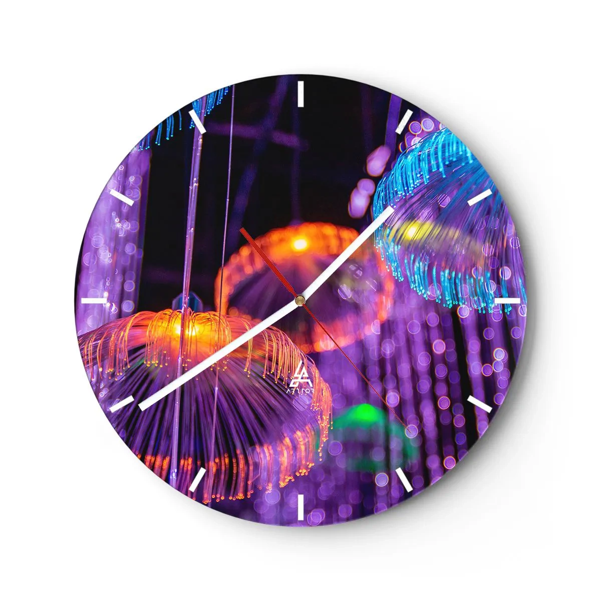 Wanduhr - Glasuhr - Bunte Lichter, die Quallen in einem Neonlicht ähneln - 30x30cm - Lichtbrunnen - Moderne Wanddekoration für Wohnzimmer, Küche und Schlafzimmer ARTTOR