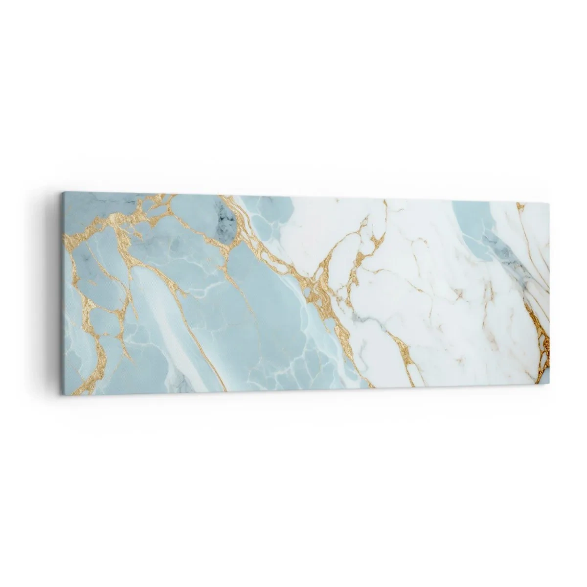 Bild auf Leinwand - Leinwandbild - Blaue und weiße Marmormuster mit zusätzlichen goldenen Adern - 140x50cm - Reichtum des Steins - Moderne Wanddekoration für Wohnzimmer und Schlafzimmer ARTTOR