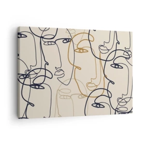 Bild auf Leinwand - Leinwandbild - Minimalistische Strichzeichnungen von Gesichtern auf hellem Hintergrund - 70x50cm - Das Porträt wird multipliziert - Moderne Wanddekoration für Wohnzimmer und Schlafzimmer ARTTOR