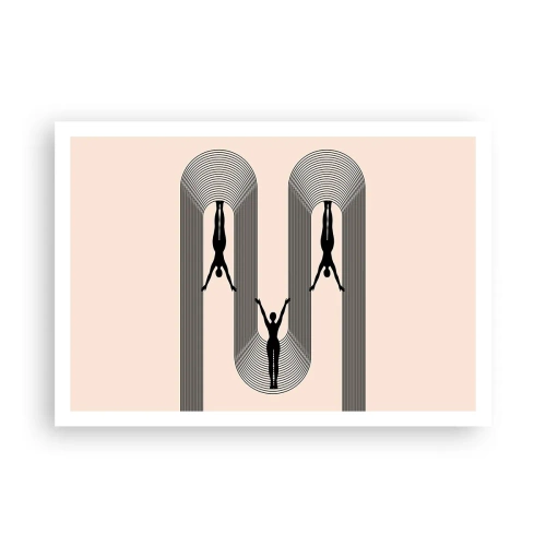 Poster - Geometrische Silhouetten auf beigem Hintergrund - 100x70cm - Verkehrt herum - Moderne Wanddekoration für Wohnzimmer und Schlafzimmer ARTTOR