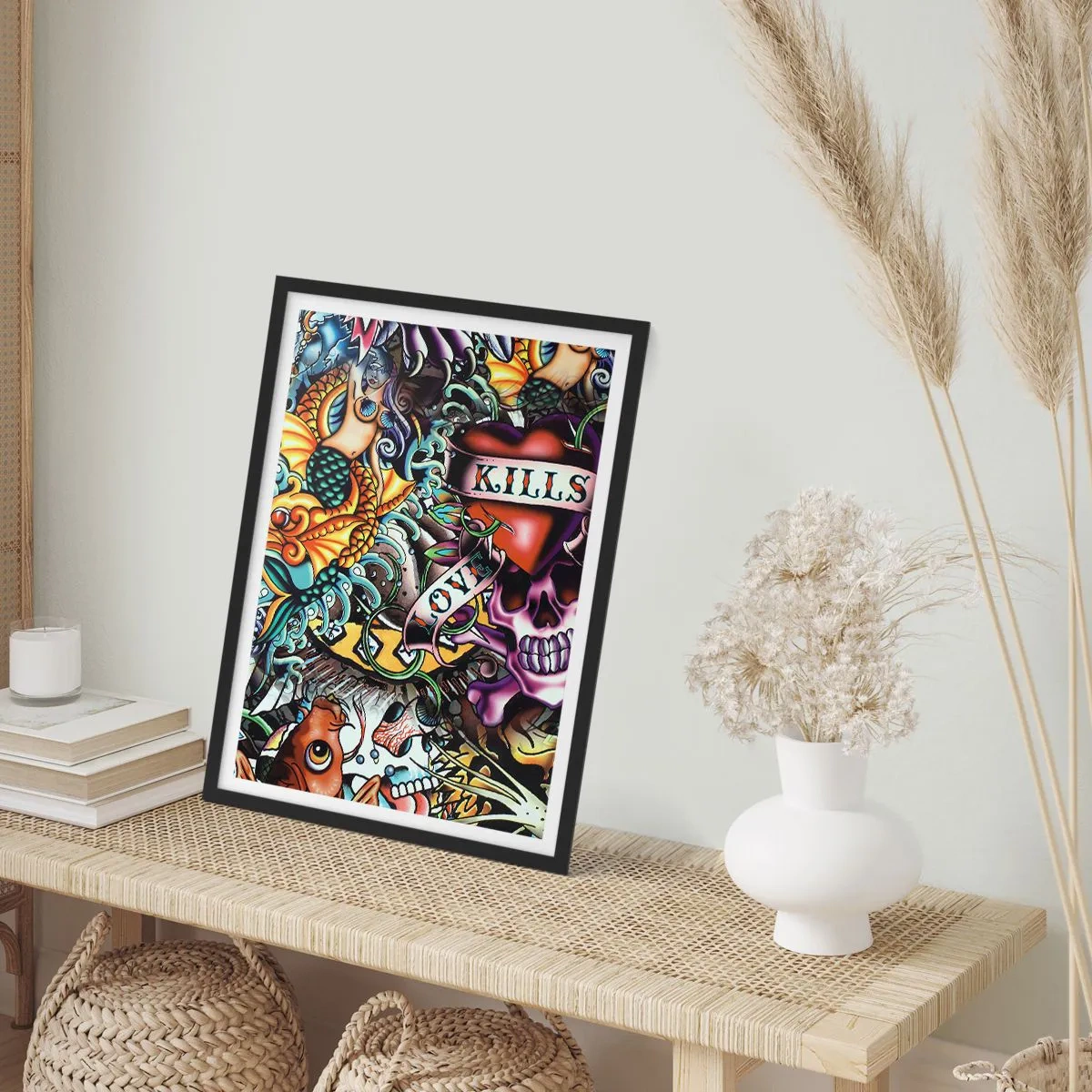Poster in einem schwarzem Rahmen - Der Traum des Tätowierers - 40x50 cm