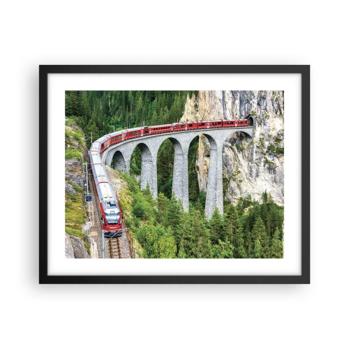 Poster in einem schwarzem Rahmen - Eisenbahn für Bergblick - 50x40 cm